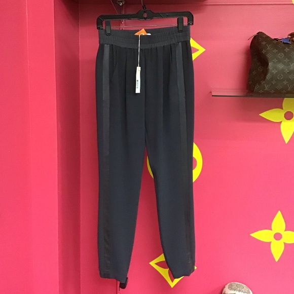 NWT Rebecca Taylor Pull On Pant Stormy Grey 0 Elastic Waistband Tuxedo strip on - Picture 1 of 6